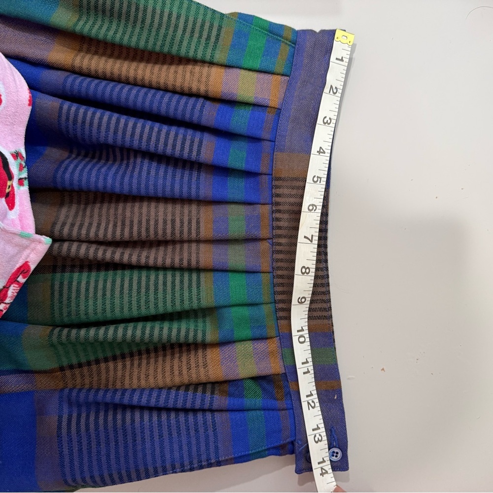 Vintage 100% Wool Plaid Midi Skirt Blue Green Tartan Pleated Size 10P - Picture 8 of 9